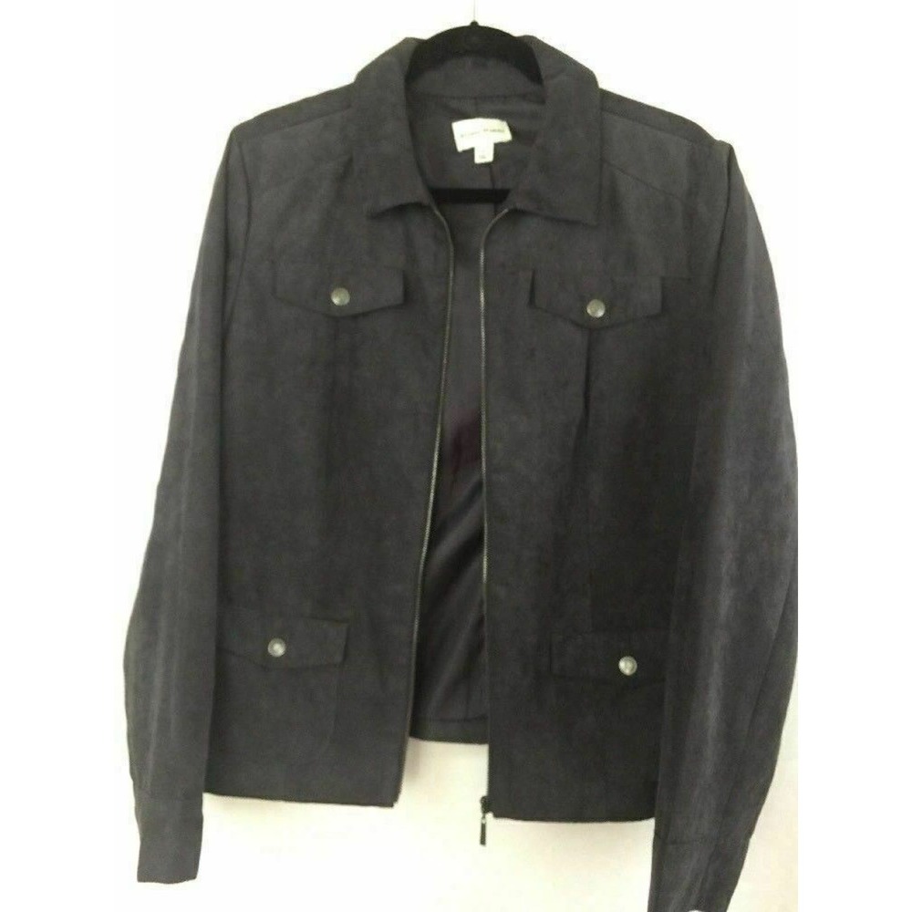 Studio Works Women Jacket Pewter Gray Zipper Long Sleeve Lined Pockets Sz 14